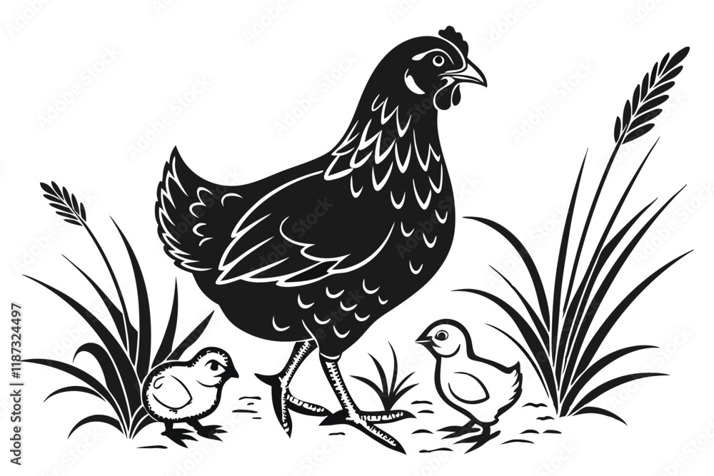 Obraz premium hen with her chicken