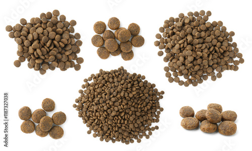 Dry pet food for dogs isolated on white, set