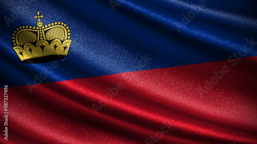 Liechtenstein flag with realistic silky wave texture photo