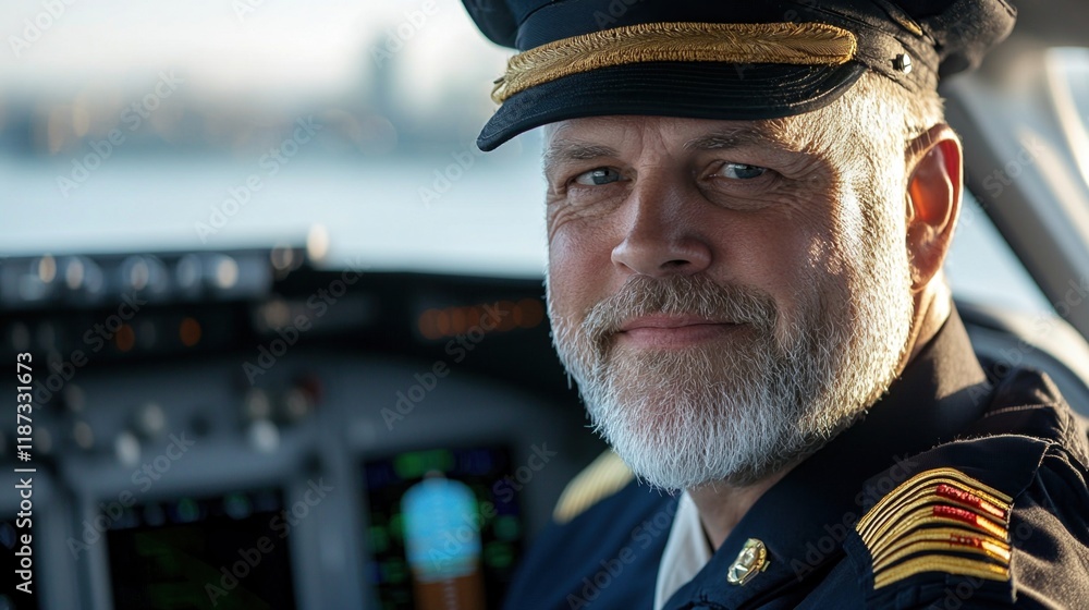 A man in a pilot's uniform is smiling and wearing a hat A man in a pilot's uniform is smiling and wearing a hat