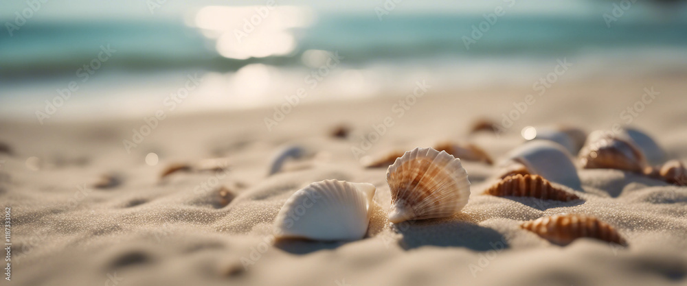 Landscape with seashells on tropical beach summer holiday Landscape with seashells on tropical beach summer holiday