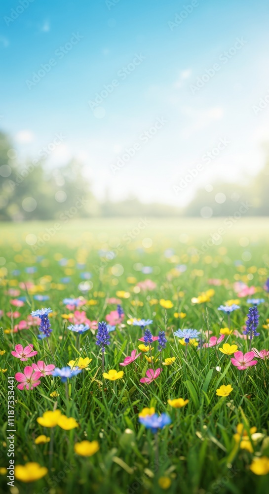 Vibrant wildflower meadow in bloom under a sunny sky Vibrant wildflower meadow in bloom under a sunny sky