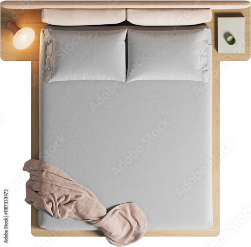 Top view of double bed with headboard