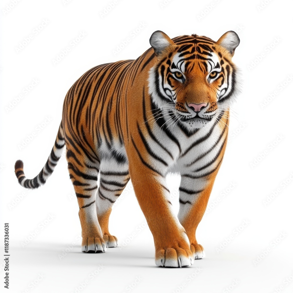 Obraz premium 3D Tiger Isolated and White Background