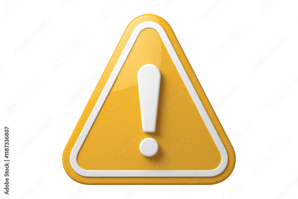 Yellow triangular warning sign with a white exclamation mark, indicating caution or alert. background removed