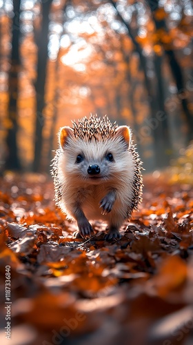 Cute hedgehog closeup in forest autumn wildlife shot high resolution hd picture photo