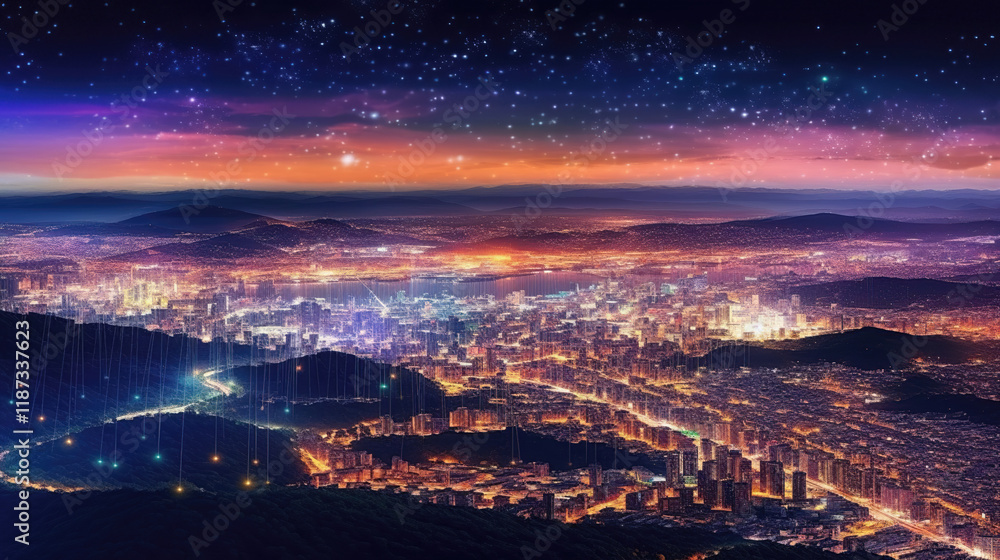Naklejka premium Cityscape Under Stars