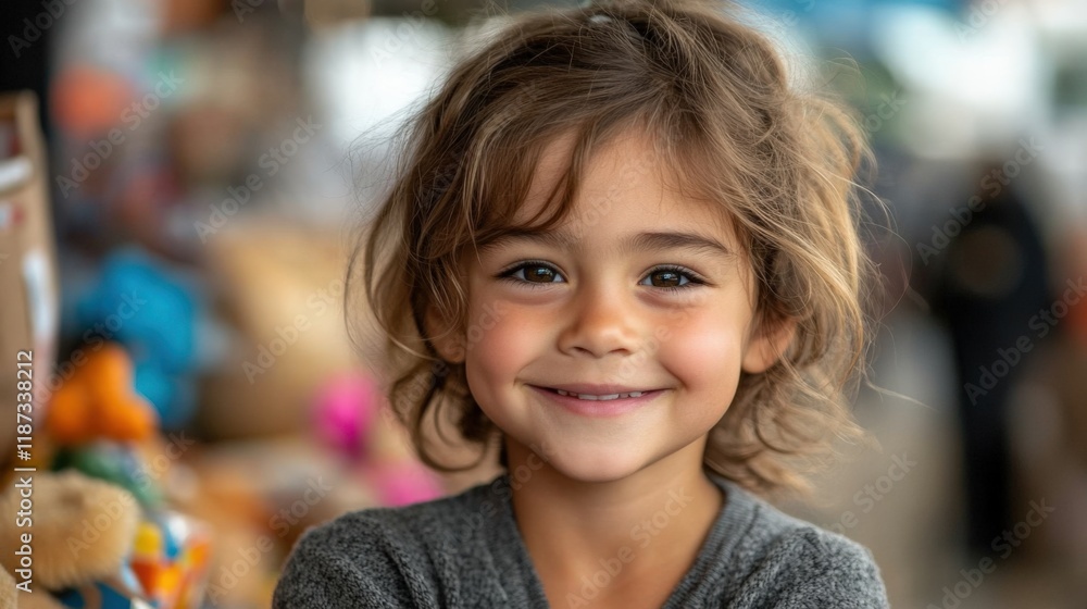 Smiling Child Poses Joyfully in a Vibrant Market Setting During Daytime. Generative AI Smiling Child Poses Joyfully in a Vibrant Market Setting During Daytime. Generative AI