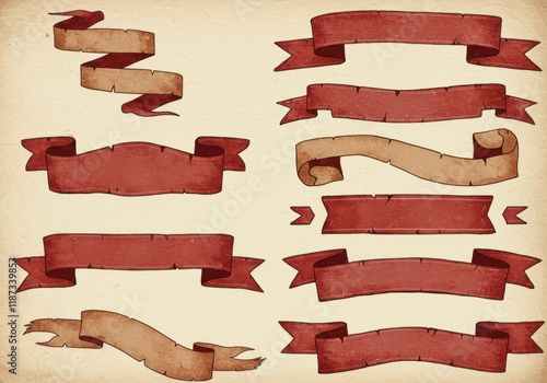 Vintage banner collection featuring retro scrolls and rustic ribbon designs