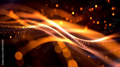 Abstract glowing light waves in golden and orange tones