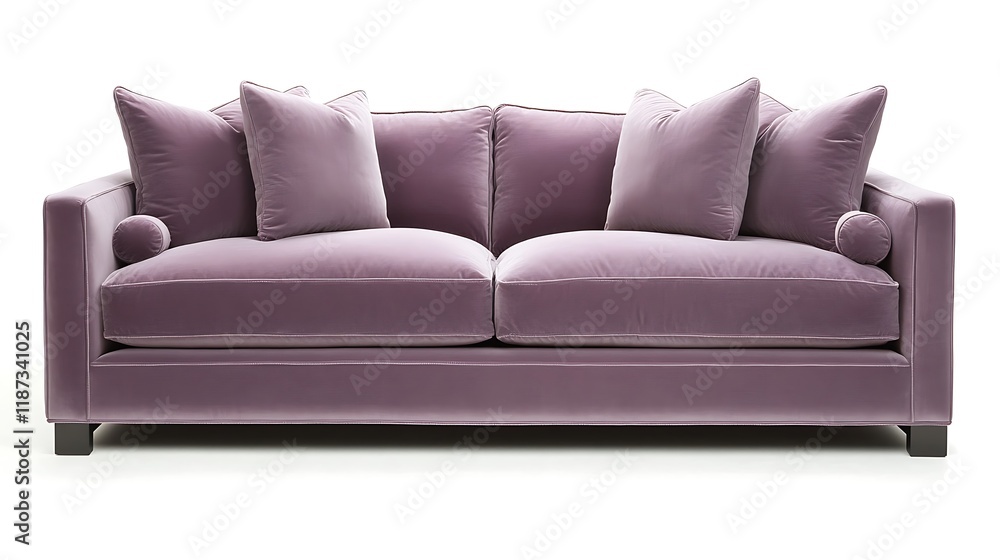 Modern sofa in muted lavender with a minimalist frame and deep, plush cushions Modern sofa in muted lavender with a minimalist frame and deep, plush cushions