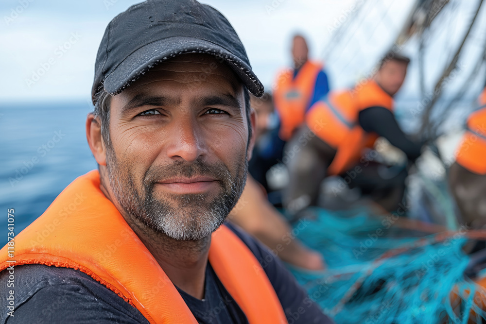 Portrait of a man on the deck of a sailing boat. Portrait of a man on the deck of a sailing boat.