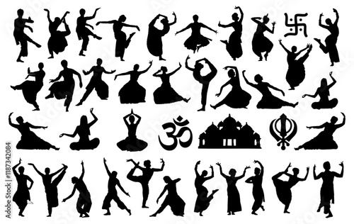 Indian Dancers Silhouette Vector Pack graphic drawing illustration for stickers, streetwear, t-shirts, logos, print-on-demand, print, or branding