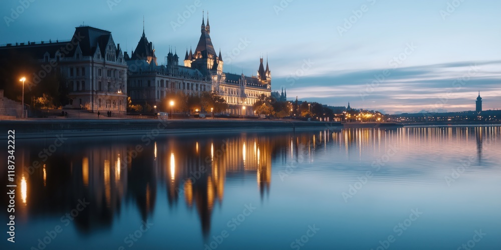An enchanting view of a historic city lights reflected in the calm waters of a lake showcases the blend of architectural beauty and nature, inviting tranquility and nostalgia. An enchanting view of a historic city lights reflected in the calm waters of a lake showcases the blend of architectural beauty and nature, inviting tranquility and nostalgia.