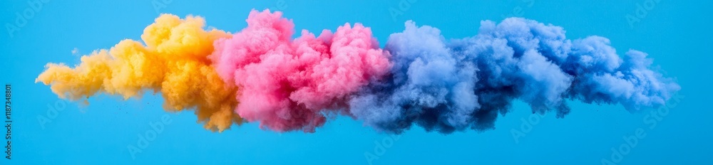 An isolated white background showcases a wide panorama of a vivid Holi paint explosion, bursting with colorful rainbow shades An isolated white background showcases a wide panorama of a vivid Holi paint explosion, bursting with colorful rainbow shades