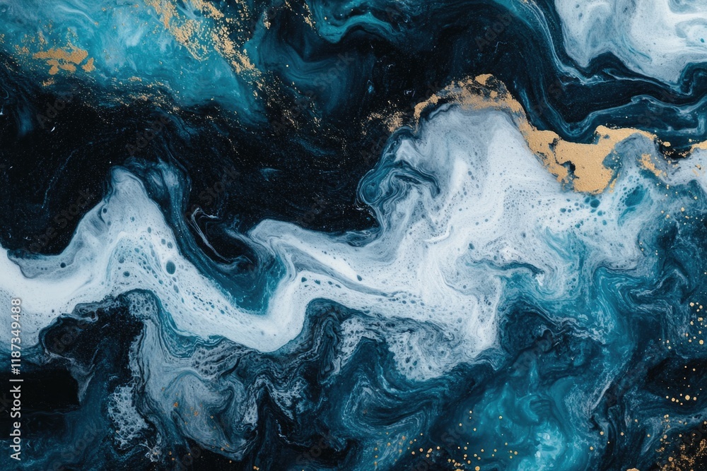 Trendy abstract artwork featuring a fluid blend of blue, white, and gold tones in a captivating swirl Trendy abstract artwork featuring a fluid blend of blue, white, and gold tones in a captivating swirl