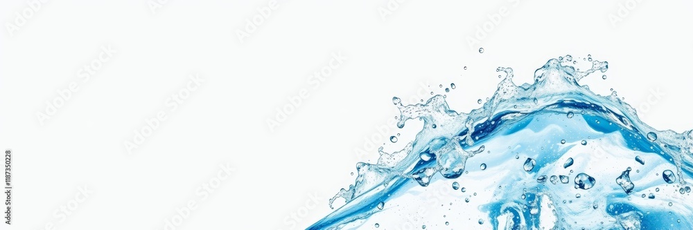 Dynamic water splash in blue tones representing freshness against white background with copy space Dynamic water splash in blue tones representing freshness against white background with copy space