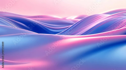 Blue and pink wave in the ocean. The water is very calm. The sky is pink