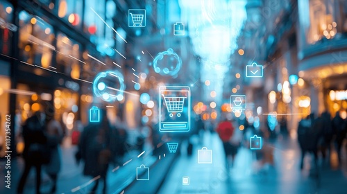 Modern retail concepts a vibrant eye-level digital shopping experience in futuristic cities