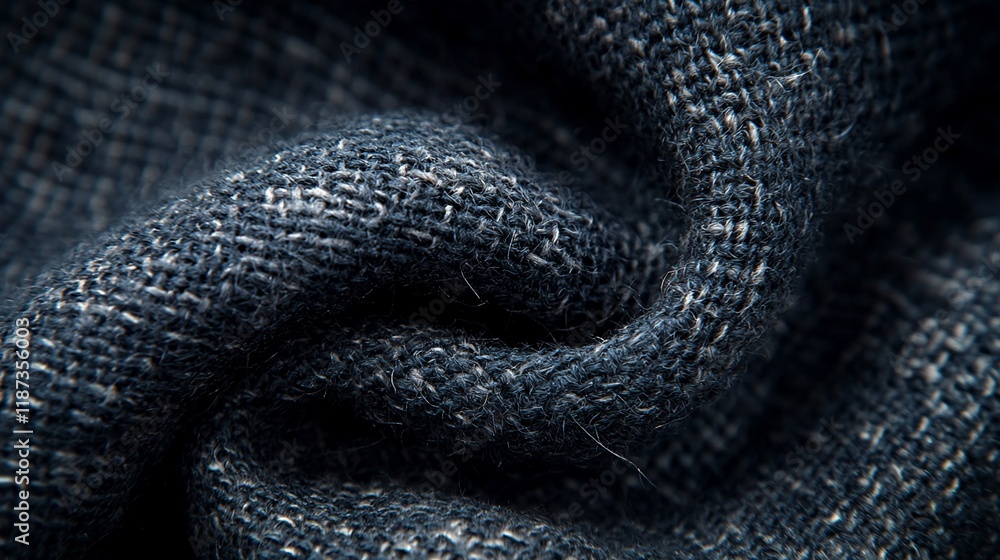 Fototapeta premium Close-up of textured dark gray fabric, showing wrinkles and weave.