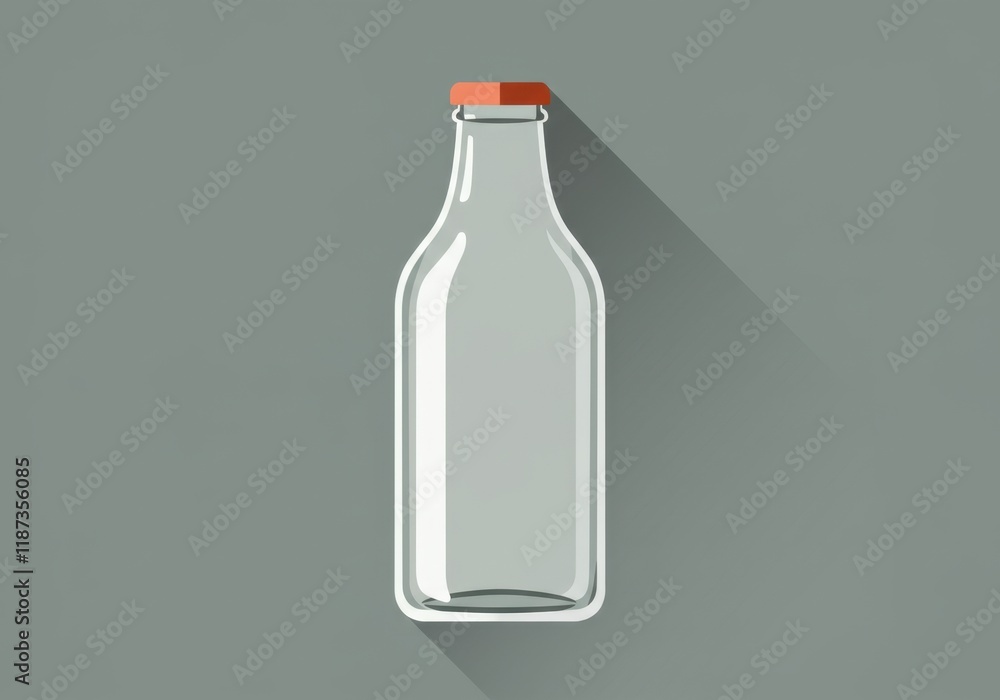 Minimalist glass bottle with red cap on gray background Minimalist glass bottle with red cap on gray background