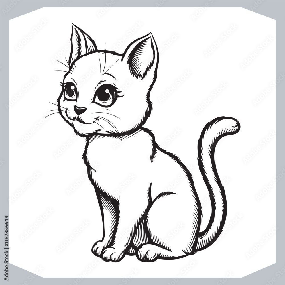 Black Sketch Outline of a Cute Cat Vector Style Collection Silhouette Black Sketch Outline of a Cute Cat Vector Style Collection Silhouette
