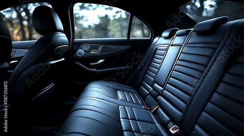 Luxurious black leather rear car seats. photo