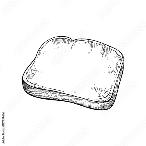 A hand-drawn cartoon-style illustration of a slice of toast bread. Golden edges with a soft, fluffy center, isolated on a white background