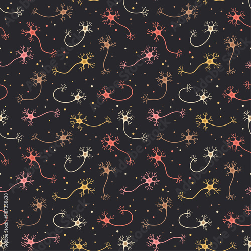 Vector seamless pattern with neurons. Science print