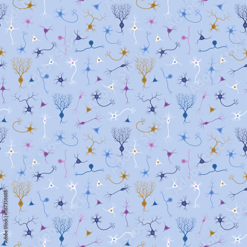 Vector seamless pattern with neurons. Science print