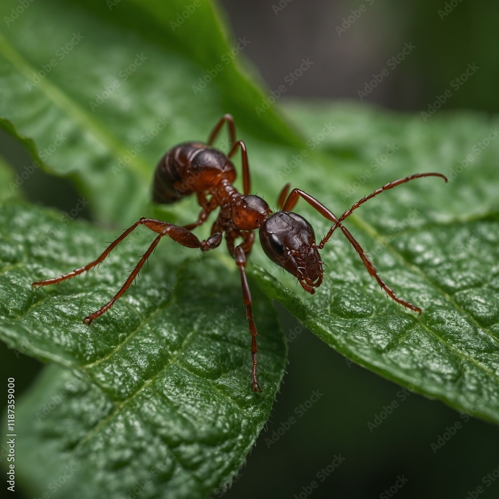 Ant Crawling Over a Leaf Vein Ant Crawling Over a Leaf Vein