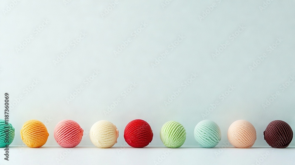 Obraz premium Row of colorful balls of yarn stacked on a white surface