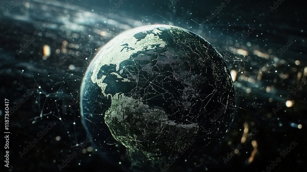 Obraz premium Rotating 3D Earth with Digital Network Connections and Gigapixel Detail