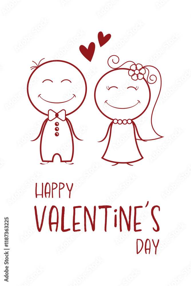 Be My Valentine. This is a Cute Valentine's Day Card with a lovely couple. It is a Simple Romantic Vector Illustration of a Boy and girl on a Valentine's Day, wedding, love Background.