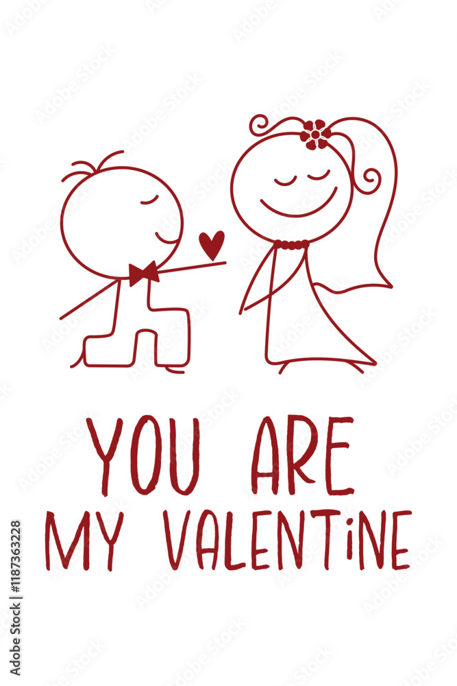 Be My Valentine. This is a Cute Valentine's Day Card with a lovely couple. It is a Simple Romantic Vector Illustration of a Boy and girl on a Valentine's Day, wedding, love Background.
