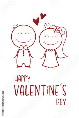 Obraz na płótnie Be My Valentine. This is a Cute Valentine's Day Card with a lovely couple. It is a Simple Romantic Vector Illustration of a Boy and girl on a Valentine's Day, wedding, love Background. w salonie
