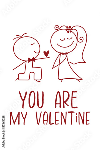 Obraz na płótnie Be My Valentine. This is a Cute Valentine's Day Card with a lovely couple. It is a Simple Romantic Vector Illustration of a Boy and girl on a Valentine's Day, wedding, love Background. w salonie