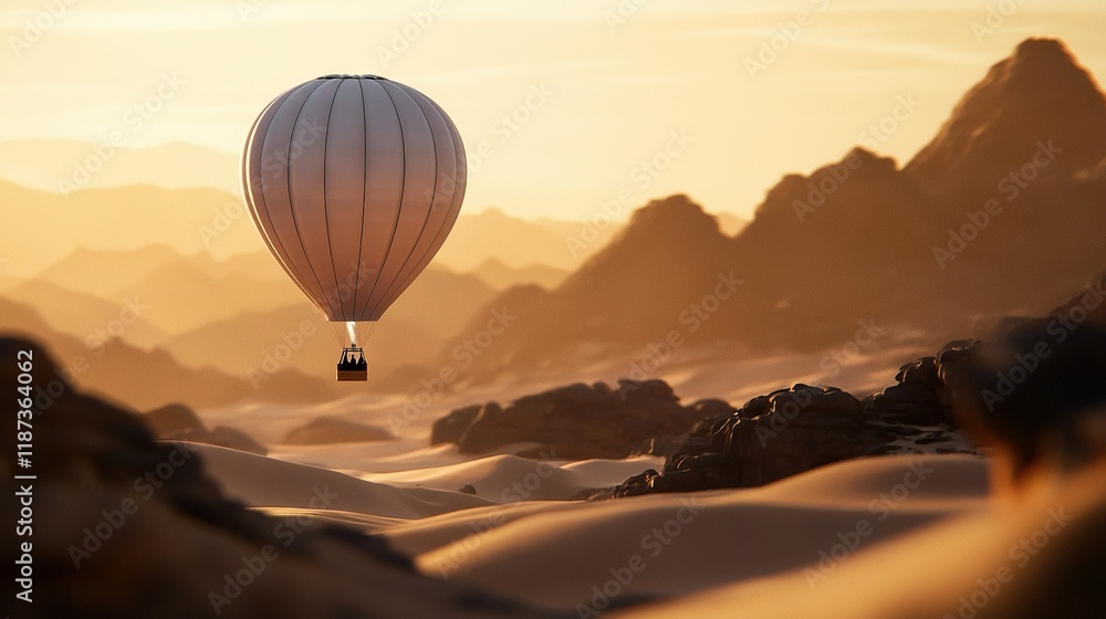 Hot Air Balloon Flying Over Mountain Range Hot Air Balloon Flying Over Mountain Range