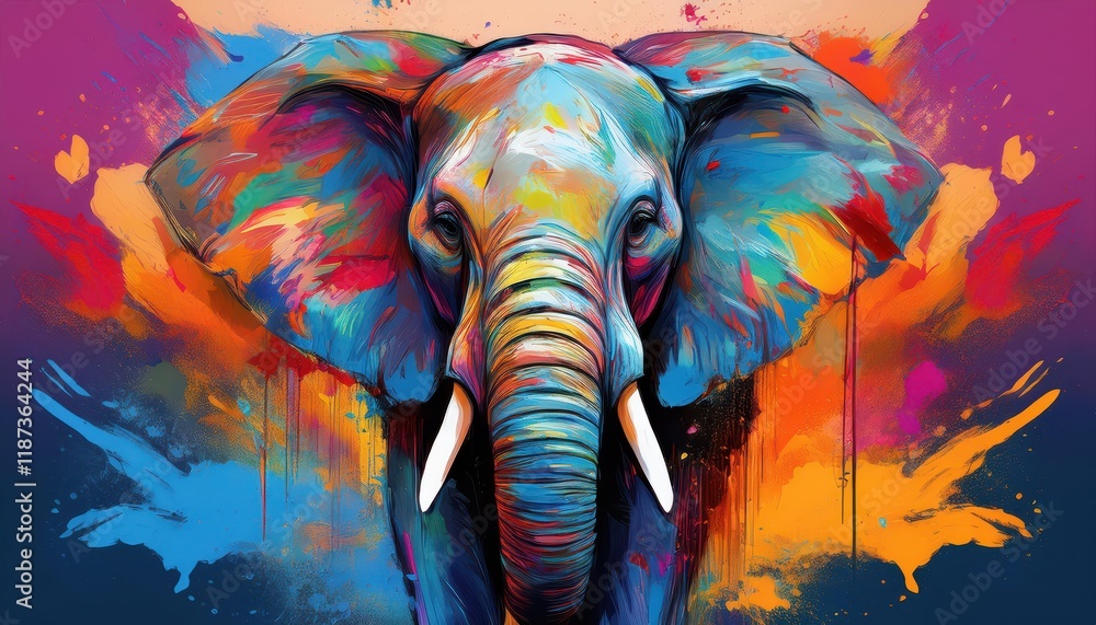 Vibrant and Expressive Animal Portrait Abstract Elephant Head Illustration Embraced by a Splash of Colorful Paint Vibrant and Expressive Animal Portrait Abstract Elephant Head Illustration Embraced by a Splash of Colorful Paint