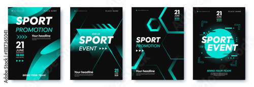 Sport promotion poster design. eSports event flyer template. Sports banner with abstract geometric graphics and place for text. Ideal for web, invitation, etc. Vector illustration