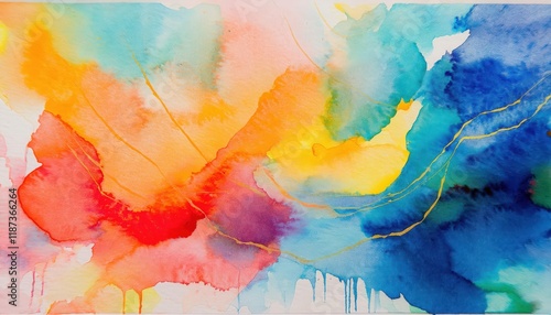 Vibrant Watercolor Painting on Paper Primary and Complementary Colors Harmoniously Blend to Portray a Serene Landscape