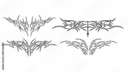 Set of neo tribal sigilism Pattern Cyber ​​Gothic Elements in Abstract black vector design