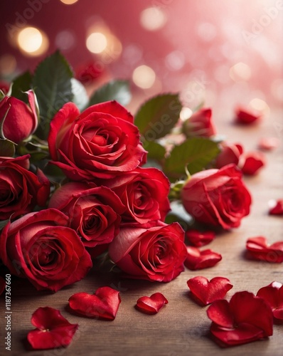 Wallpaper Mural Elegant Red Roses and Heart Petals on Vibrant Bokeh Background – Valentine's Day Design Torontodigital.ca