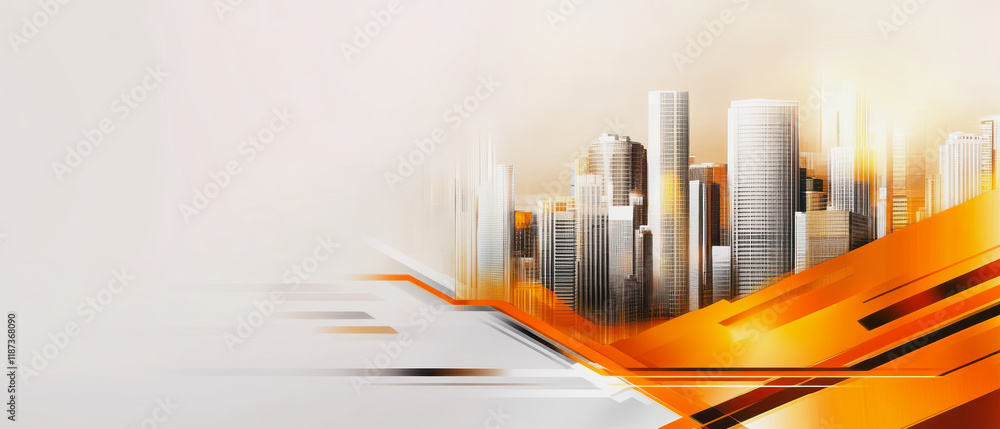Obraz premium Vibrant city business banner showcasing modern skyscrapers and dynamic design elements