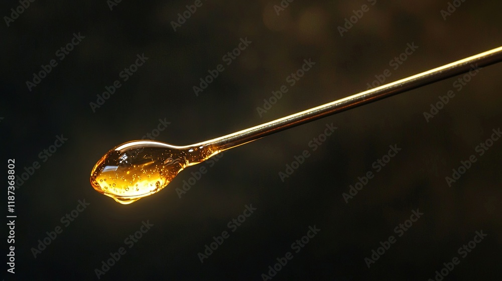 A droplet perched atop a wooden stick above a mirror-like surface against a dark backdrop A droplet perched atop a wooden stick above a mirror-like surface against a dark backdrop