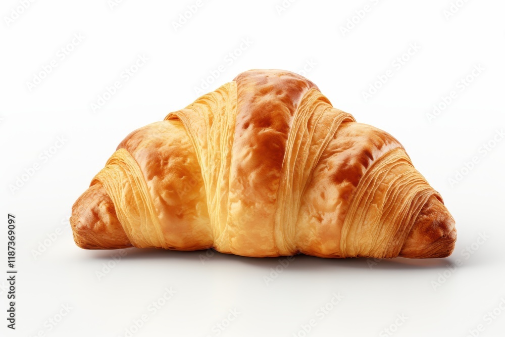 Freshly baked croissant with golden layers displayed on a plain background Freshly baked croissant with golden layers displayed on a plain background