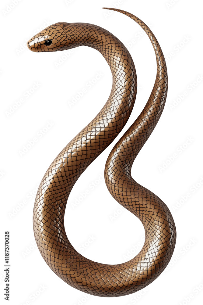 Fototapeta premium Glossy brown snake coiled in a spiral shape isolated on white transparent background, reptiles or wildlife, symbolizing Chinese Lunar New year