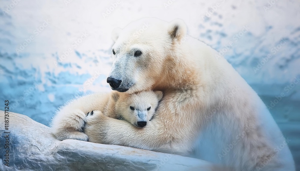 Heartwarming Arctic Love: Polar Bear Mother and Cub Cuddle Heartwarming Arctic Love: Polar Bear Mother and Cub Cuddle