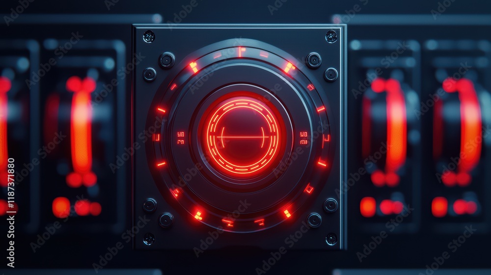 Futuristic Control Panel With Red Light In Modern Technology Setting Futuristic Control Panel With Red Light In Modern Technology Setting