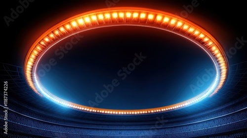 Futuristic Stadium Design with Bright Circular LED Lighting Effects